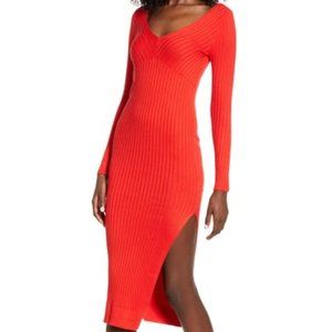 Leith Angle Rib Long Sleeve Midi Sweater Dress